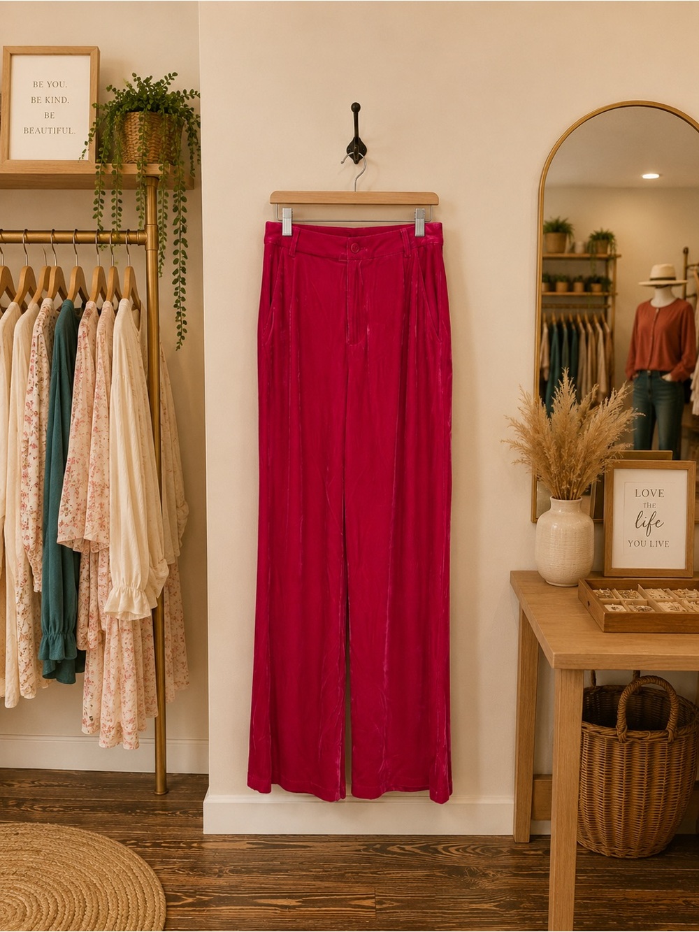 Entro Pink Velvet Wide Leg Pants NWT High Rise Small